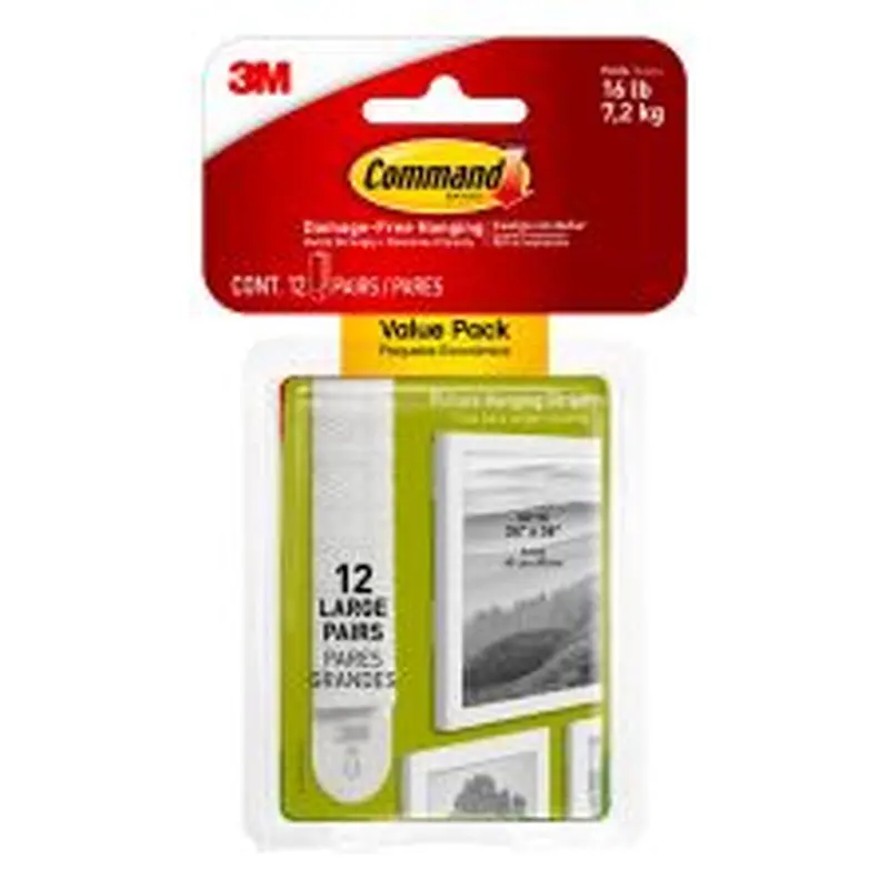 Command Large Picture Hanging Strips, 12 White Adhesive Strip Pairs (24 Strips), Damage Free Hanging Picture Hangers, No Tools Wall Hanging Strips