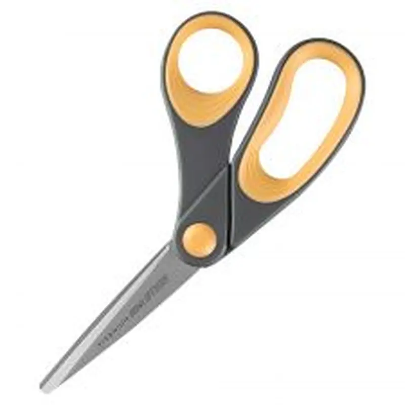 SKILCRAFT Titanium Nonstick Scissors, 8", Bent, Yellow/Gray (AbilityOne 5110-01-629-6579)