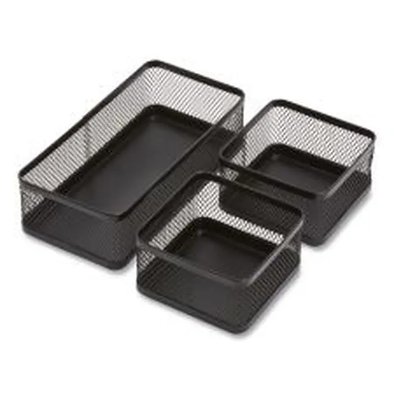TRU RED Three Compartment Stackable Wire Mesh Desk Organizer, 8.46 x 4.92 x 4.33, Black