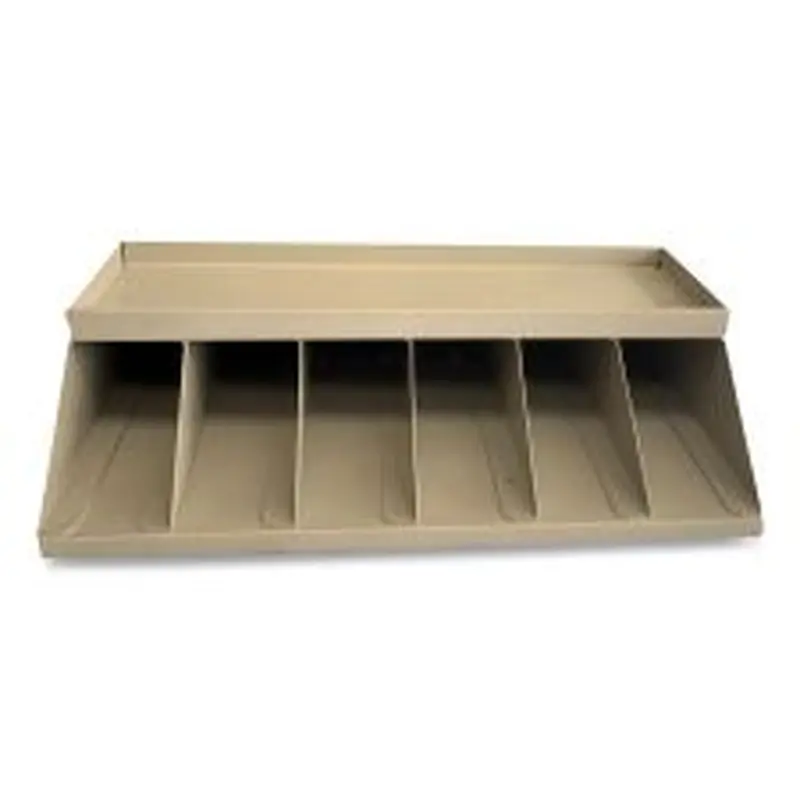 Coin Wrapper and Bill Strap Single-Tier Rack, 6 Compartments, 10 x 8.5 x 3, Steel, Pebble Beige