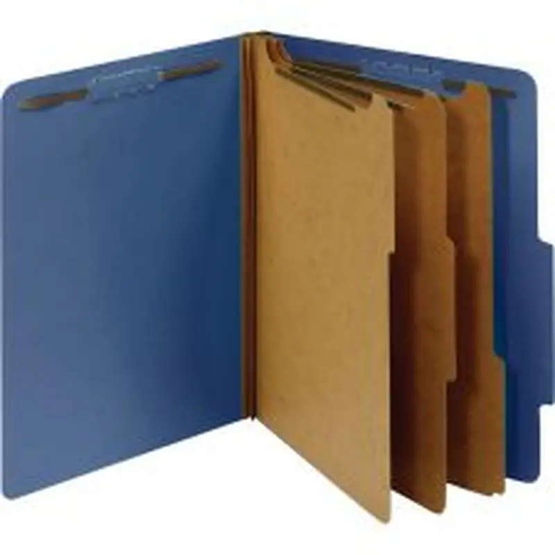 Pendaflex 3-Divider Classification Folders, 5 Fasteners, 2/5" Tab Cut, Right Tab Position, Letter Size, Dark Blue, Box Of 10