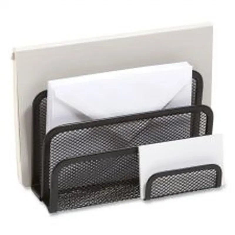 TRU RED Wire Mesh Mail Sorter with Business Card Holder, 4 Sections, #6 1/4 to #16 Envelopes, 5.59 x 3.93 x 7.55, Matte Black
