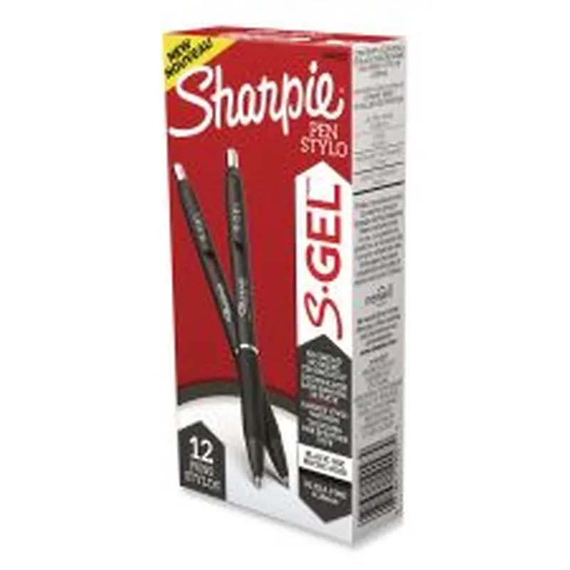 Sharpie S-Gel S-Gel High-Performance Gel Pen, Retractable, Extra-Fine 0.38 mm, Black Ink, Black Barrel, Dozen