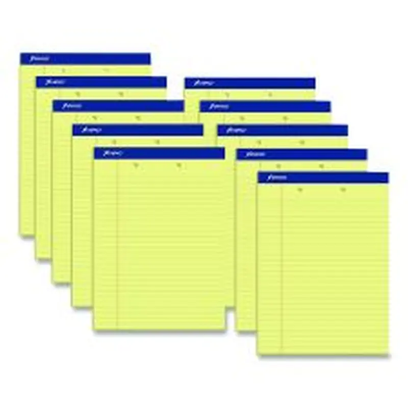 Ampad Perforated Writing Pads, Wide/Legal Rule, 50 Canary Yellow 8.5 x 11.75 Sheets, Dozen