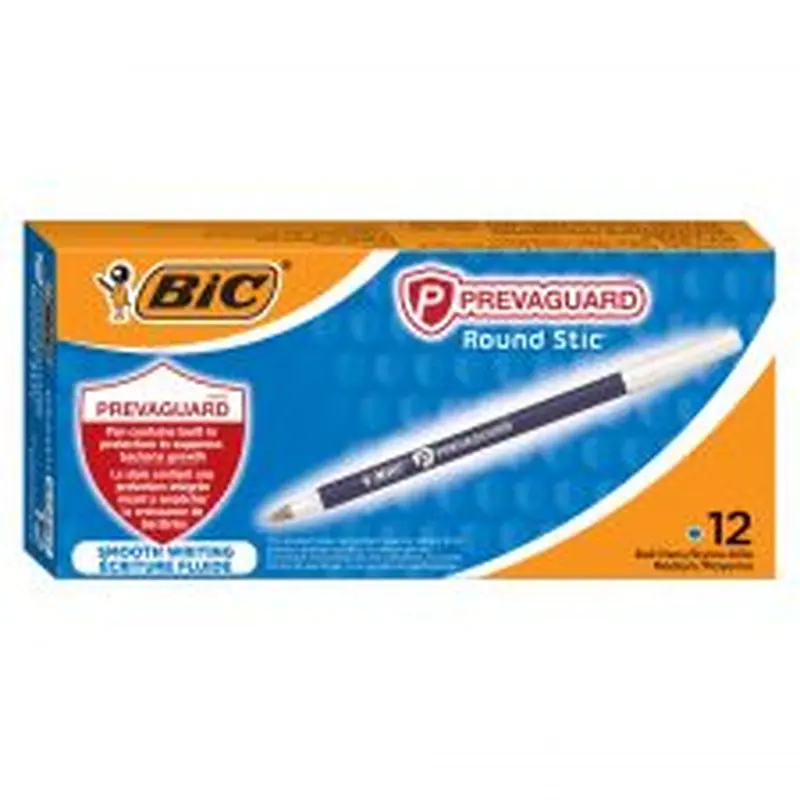 BIC Prevaguard Round Stic Pens, Medium Point With Antimicrobial Additive, 1.0 mm, Blue Barrel, Blue Ink, Pack Of 12 Pens