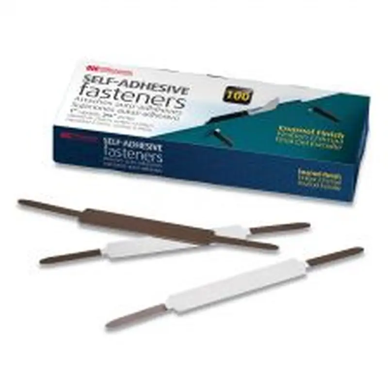 Officemate Self-Adhesive Two-Prong Folder Fastener Bases, 1" Capacity, 2.75" Center to Center, Brown, 100/Box