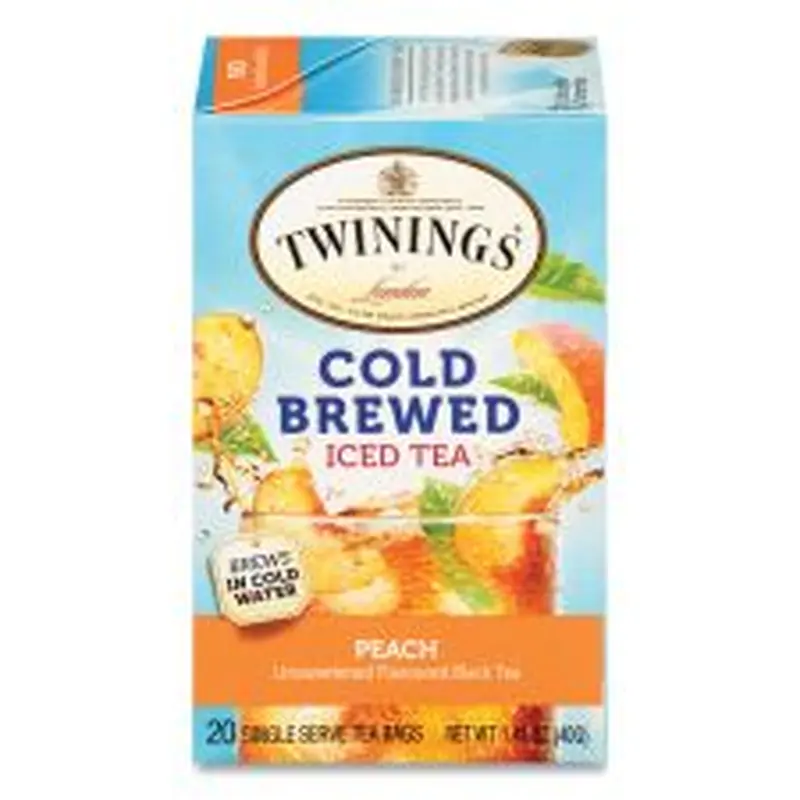 TWININGS Cold Brew Iced Tea Bags, Peach, 0.07 oz Tea Bag, 20/Box