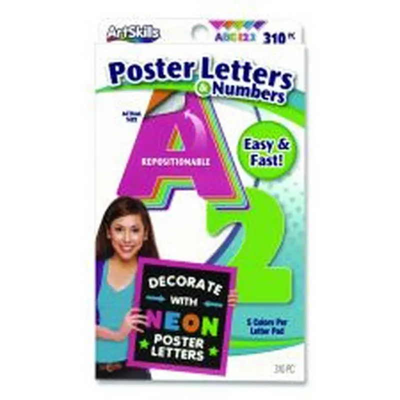 ArtSkills Neon Color Poster Letters and Numbers, Assorted Neon Character Colors, 310/Pack