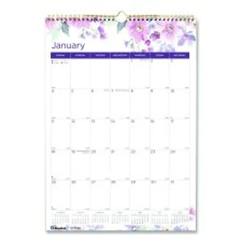 Blueline 12-Month Colorful Wall Calendar, Passion Floral Artwork, 12 x 17, White/Multicolor Sheets, 12-Month (Jan to Dec): 2026