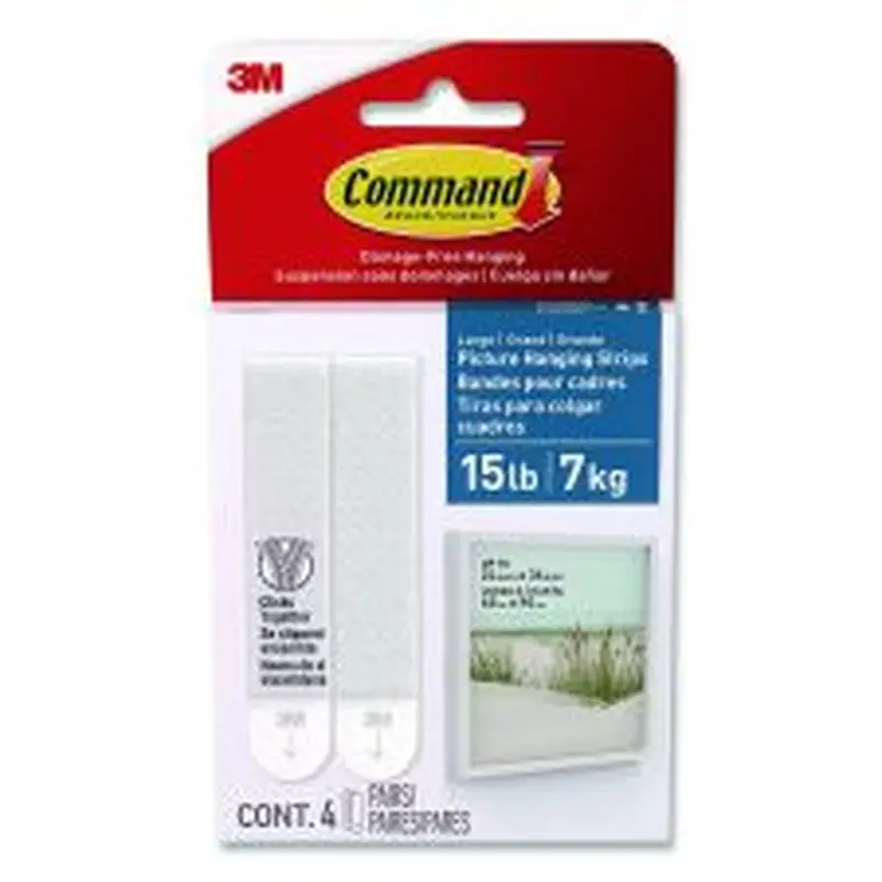 Command Bath Picture Hanging Strips, Large, Removable, Holds Up to 4 lbs per Pair, 0.75 x 3.65, White, 4 Pairs/Pack