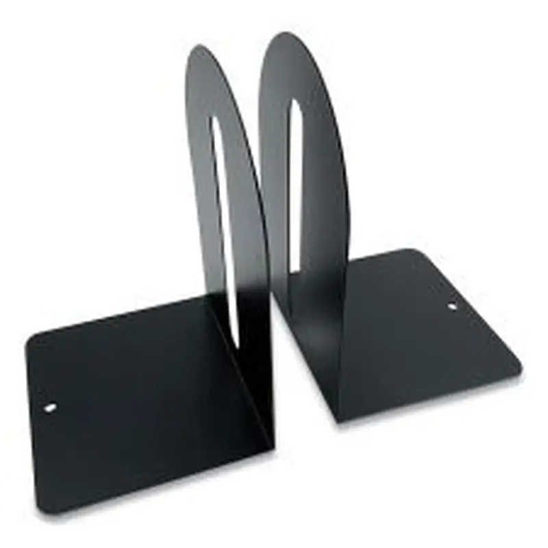 Huron Steel Bookends, Fashion Style, Nonskid Base, 5.5 x 4.75 x 7.25, Black, Pair