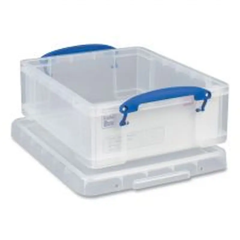 Really Useful Box Snap-Lid Storage Bin, 2.14 gal, 11" x 14" x 5", Clear/Blue, 5/Pack