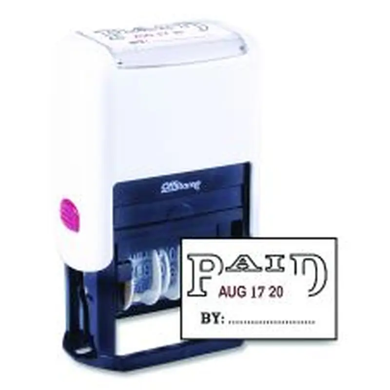 Offistamp Self-Inking Message Stamp with Blank "By" Line, 12 Years, PAID, 1.63" x 0.88", Black/Red Ink