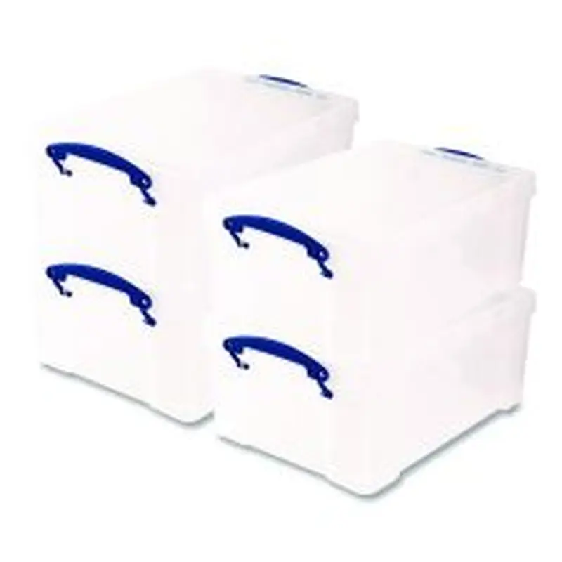 Really Useful Box Snap-Lid Storage Bin, 2.37 gal, 10.25" x 14.5" x 6.25", Clear/Blue, 4/Pack