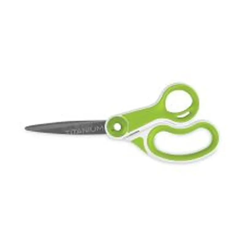 Westcott CarboTitanium Bonded Scissors, 8" Long, 3.25" Cut Length, Straight White/Green Handle