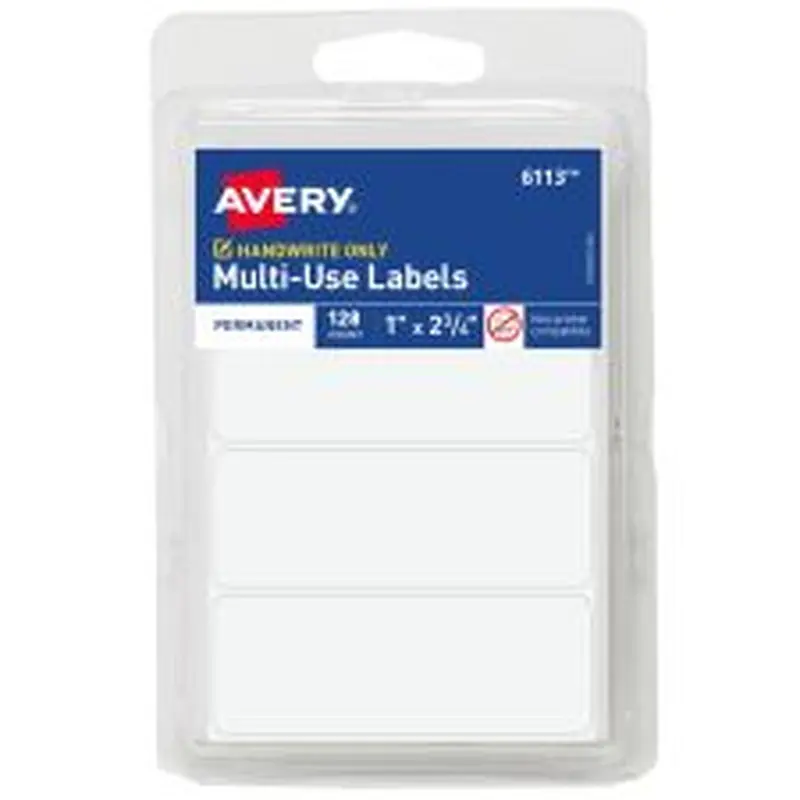 Avery Multi-Use Permanent Labels, 6113, 1" x 2-3/4" Rectangle, White, Pack Of 128 Labels