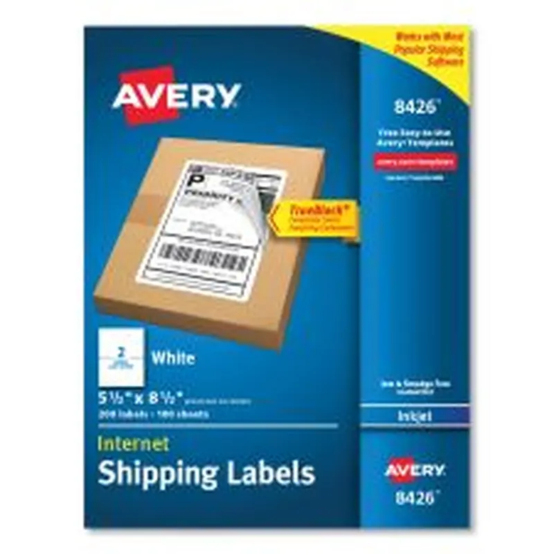 Avery Shipping Labels with TrueBlock Technology, Inkjet Printers, 5.5 x 8.5, White, 2 Labels/Sheet, 100 Sheets/Pack, 2 Packs