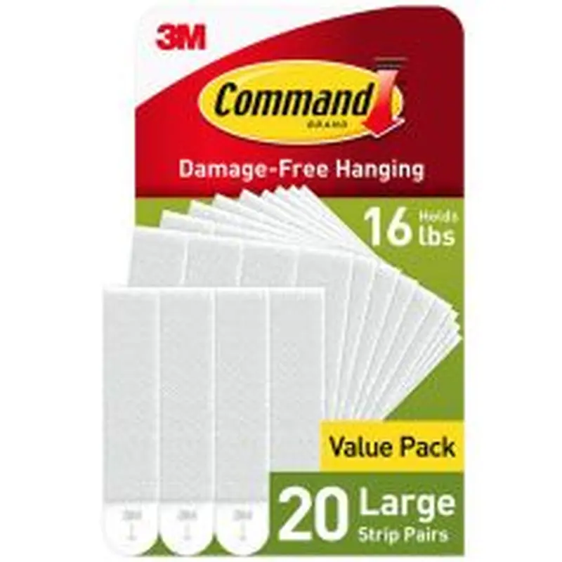 Command Large Picture Hanging Strips, 20 White Adhesive Strip Pairs (40 Strips), Damage Free Hanging Picture Hangers, No Tools Wall Hanging for Back to School Dorm Organization