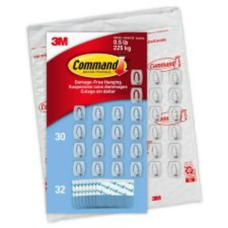 Command Mini Wall Hooks, 30 Hooks, 32 Clear Adhesive Strips, Damage Free Hanging Picture Hangers, No Tools Wall Hanging Strips For Living Spaces
