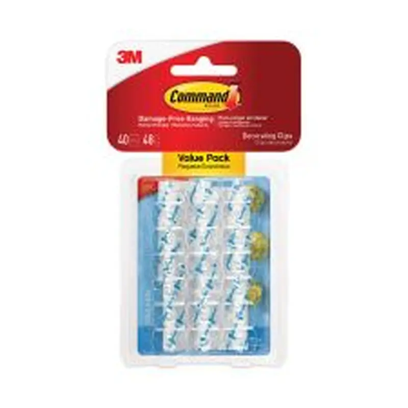 Command Clear Hooks and Strips, Decorating Clips, Plastic, 0.15 lb Capacity, 40 Clips and 48 Strips/Pack