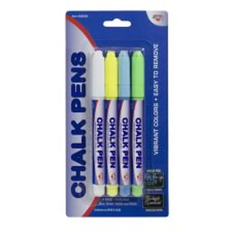 Cosco Chalk Marker, White, Green, Blue, Yellow, 4-Pack