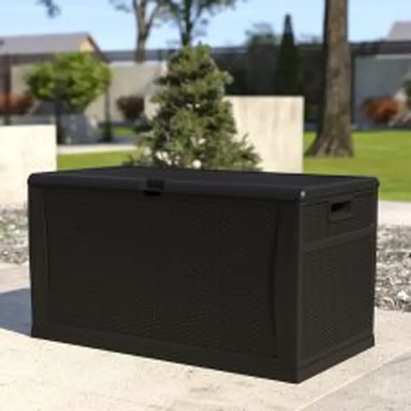 Nobu 120 Gallon Plastic Deck Box - Outdoor Waterproof Storage Box for Patio Cushions, Garden Tools and Pool Toys, Black