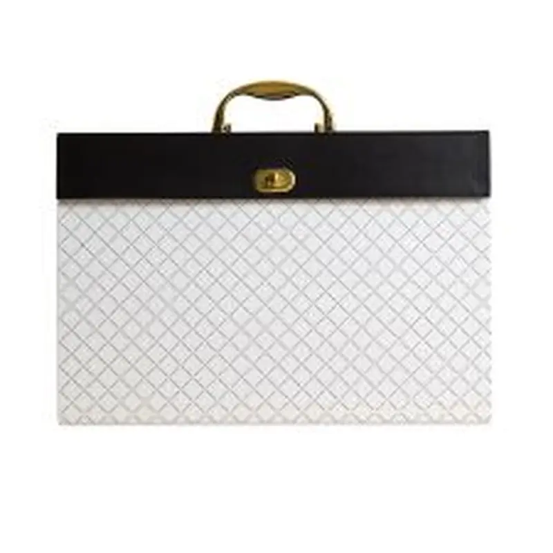 U Brands Expanding File Box, 5.25" Expansion, 19 Sections, Twist-Lock Latch Closure, 2/5-Cut Tabs, Letter Size, White/Black/Gold
