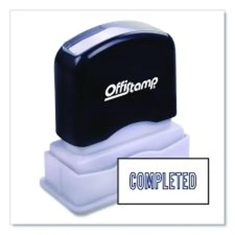 Offistamp Pre-Inked Message Stamp, COMPLETED, 1.63" x 0.38", Blue Ink