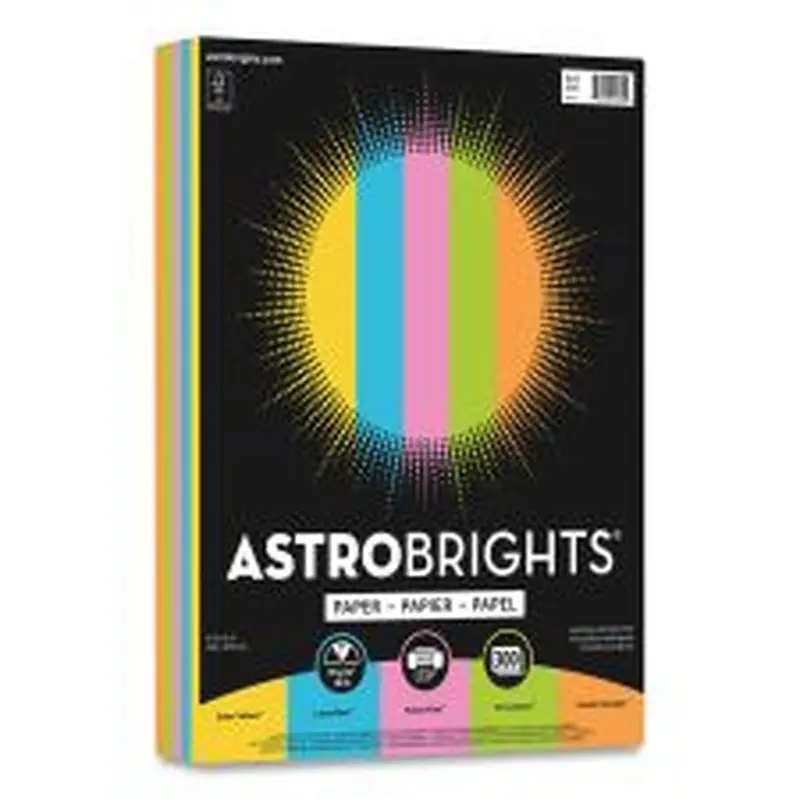 Astrobrights Color Paper - "Radiant" Assortment, 24 lb Bond Weight, 8.5 x 11, Assorted Radiant Colors, 300/Pack