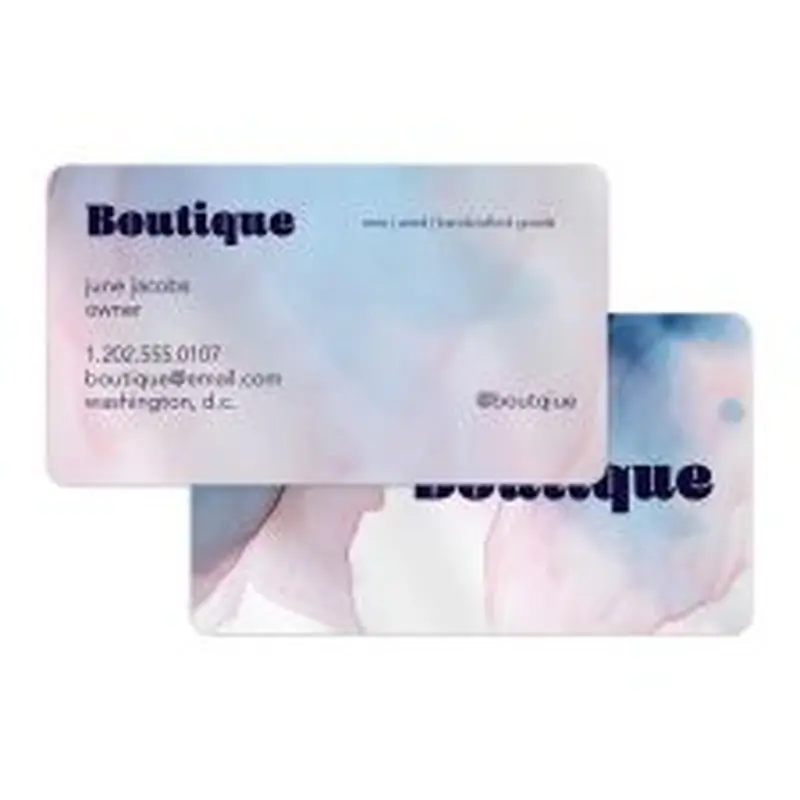 Custom Full Color Flat Print  15 mil. Synthetic/PVC Business Cards, Printed 2-Sides, UV Gloss Coated 1-Side, Round Corners
