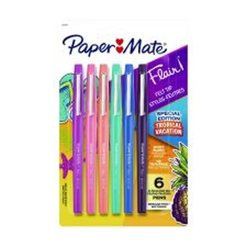 Paper Mate Flair Felt Tip Porous Point Pen, Stick, Medium 0.7 mm, Assorted Ink and Barrel Colors, 6/Pack