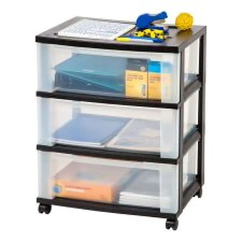 Plastic 3-Drawer Storage Cart, 27" x 21-1/2" x 15", Black