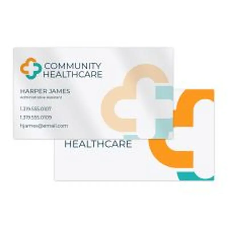 Custom Full Color Flat Print  15 mil. Synthetic/PVC Business Cards, Printed 2-Sides, UV Gloss Coated 1-Side