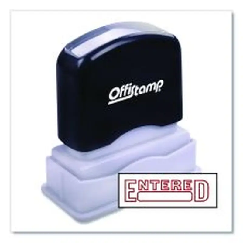 Offistamp Pre-Inked Message Stamp with Blank Date Box, ENTERED, 1.63" x 0.38", Red Ink