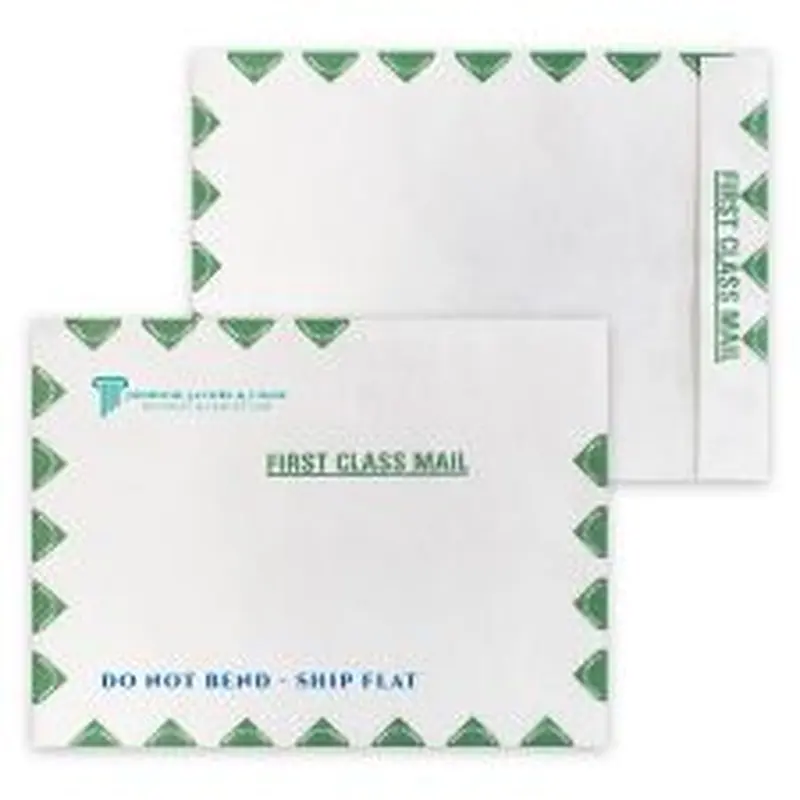 DuPont Tyvek 14lb., 9" x 12" Open End, Green First Class Border, Zip Stick, 2 Standard Colors (500/PK)