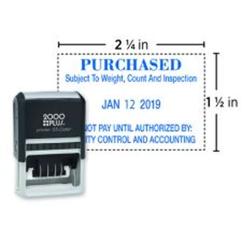 Custom 2000 Plus PrintPro 55D Light Duty 1 Or 2-Color Self-Inking Date Stamp,  70% Recycled Plastic, 1-1/2" x 2-1/4" Rectangle Impression
