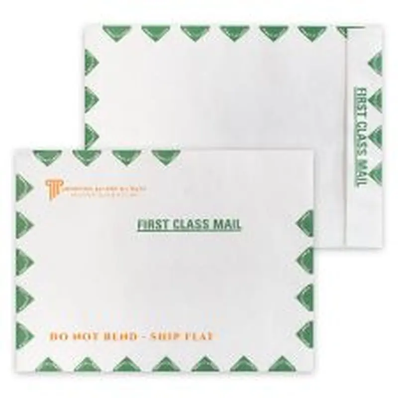 DuPont Tyvek 14lb., 10" x 13" Open End, Green First Class Border, Zip Stick, 1 Special Color (500/PK)
