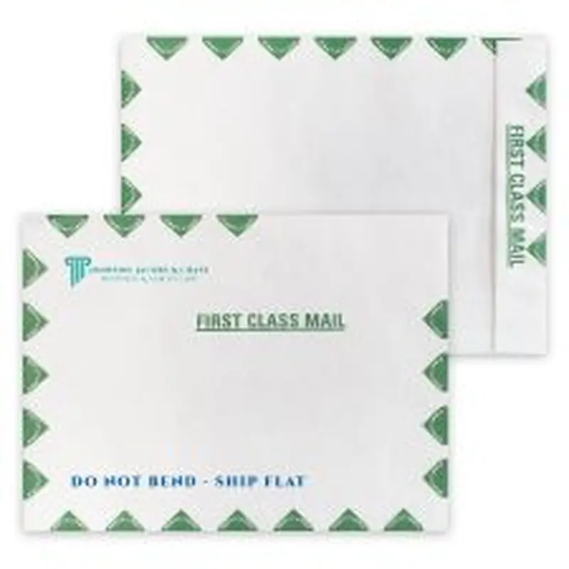 DuPont Tyvek 14lb., 10" x 13" Open End, Green First Class Border, Zip Stick, 2 Standard Colors (500/PK)