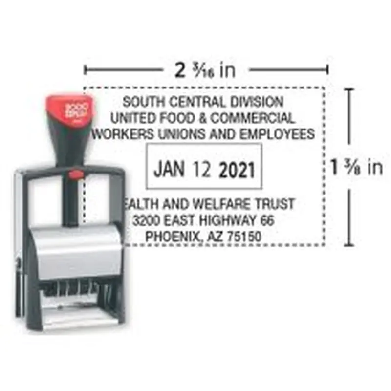 Custom 2000 Plus PrintPro 2660D Heavy Duty 1 Or 2-Color Self-Inking Date Stamp, 1-3/8" x 2-3/16" Rectangle Impression