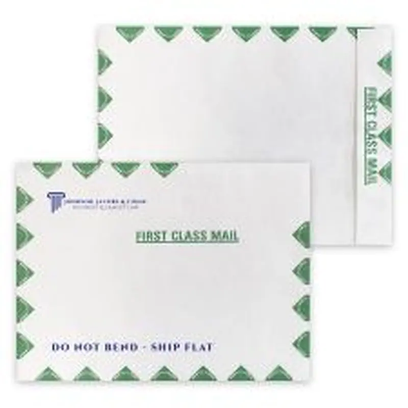 DuPont Tyvek 14lb., 9" x 12" Open End, Green First Class Border, Zip Stick, Black, Red or Dark Blue Imprint (500/PK)