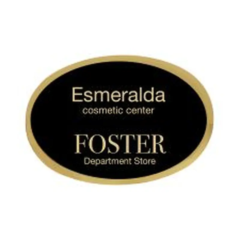 Engraved Metal Name Badge, 1 15/16" x 2 11/16" Oval, Black/Gold (1/PK)