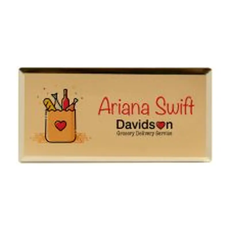 Gold Metallic Full Color Name Badge - 1 1/2" x 3" (1/PK)