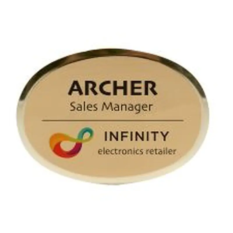 Gold Metallic Full Color Name Badge - 2" x 2 3/4" Oval (1/PK)