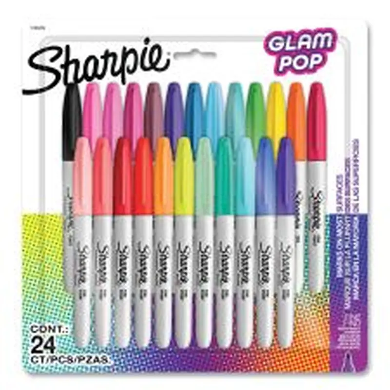 Sharpie Fine Tip Permanent Marker, Fine Bullet Tip, Assorted 80s Glam Colors, 24/Pack