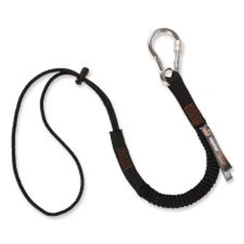 ergodyne Squids 3105 Tool Lanyard with Aluminum Carabiner   Cinch-Loop, 15 lb Max Working Capacity, 32" to 48" Long, Black, 10/Pack