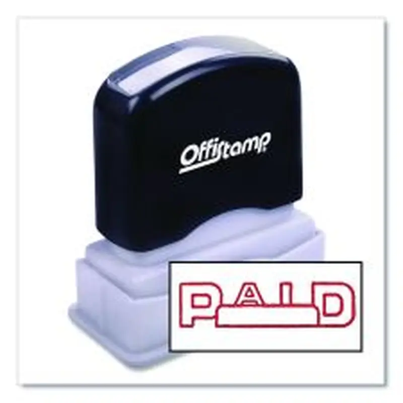 Offistamp Pre-Inked Message Stamp with Blank Date Box, PAID, 1.63" x 0.38", Red Ink