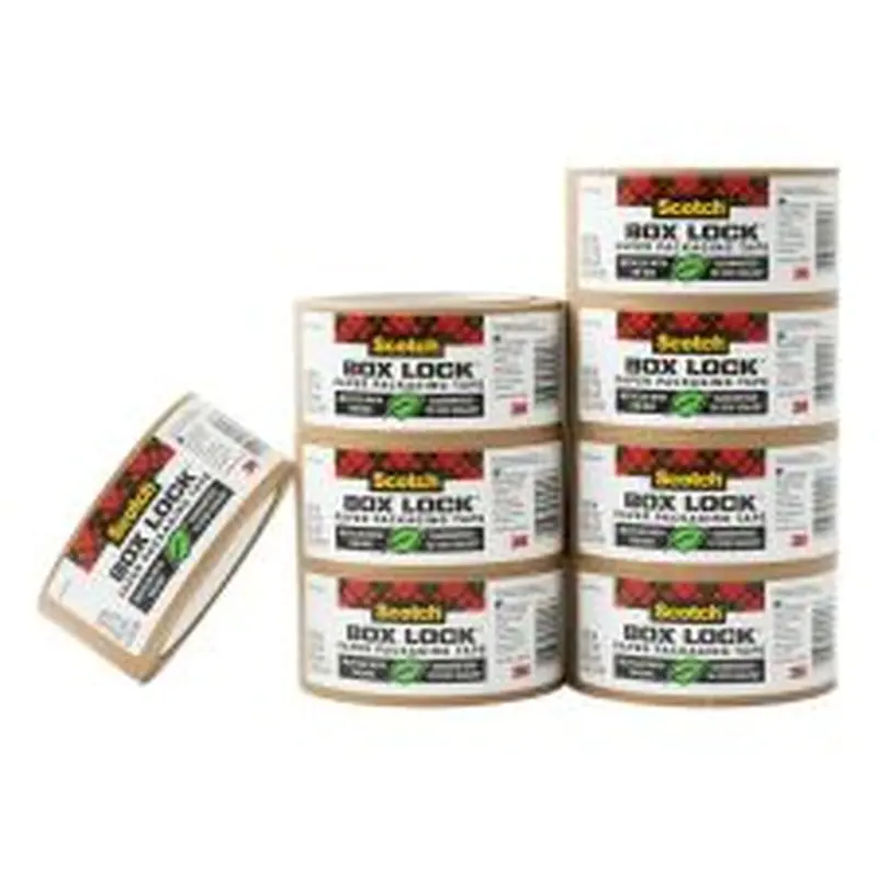 Scotch Box Lock Paper Packing Tape, 8 Tape Rolls, 1.88 in x 25 yd, 3" Core, Extreme Grip Moving Tape, Brown