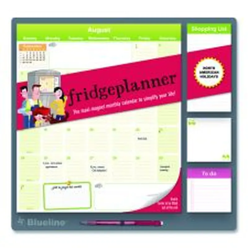 Blueline Fridge Planner Magnetized Monthly Calendar with Pads   Pencil, 14 x 13.5, Yellow/Green Sheets, 17-Month: Aug 2025 to Dec 2026