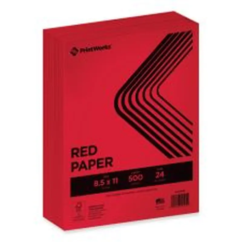 PrintWorks Professional Color Paper, 24 lb Text Weight, 8.5 x 11, Red, 500/Ream