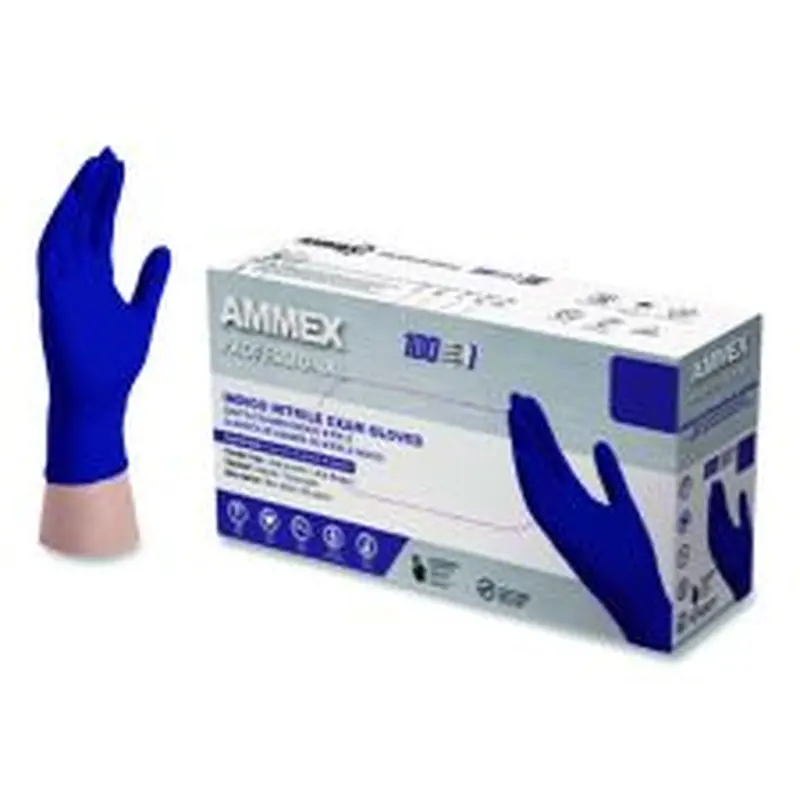AMMEX Professional Nitrile Exam Gloves, Powder-Free, X-Large, 3 mil Thick, Indigo, 100/Box